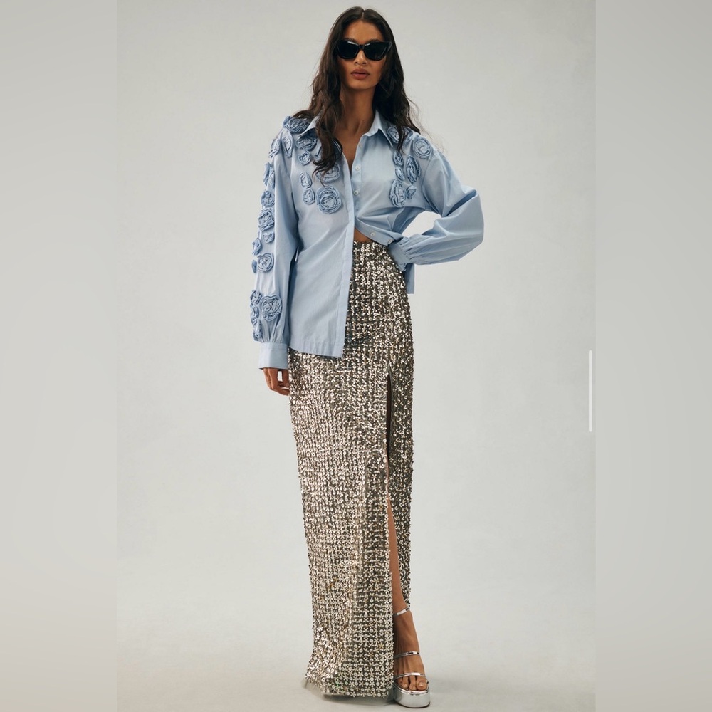Maeve Light Blue Blouse with Floral Details